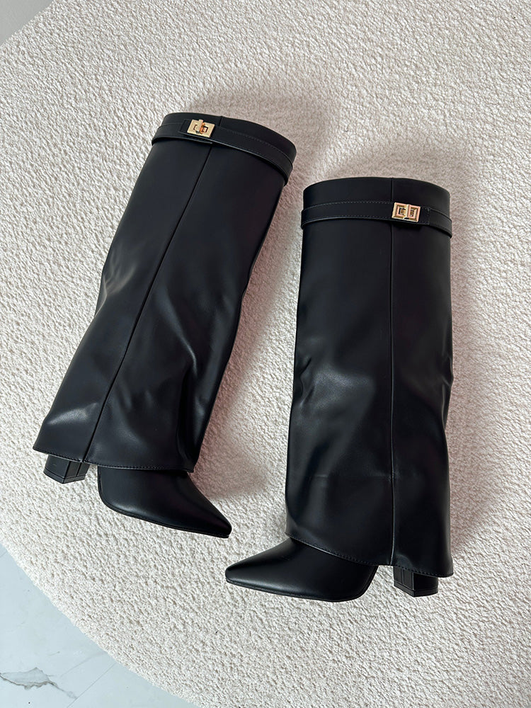 Fold Chunky Heel Knee High Boots - Bold Muse Co