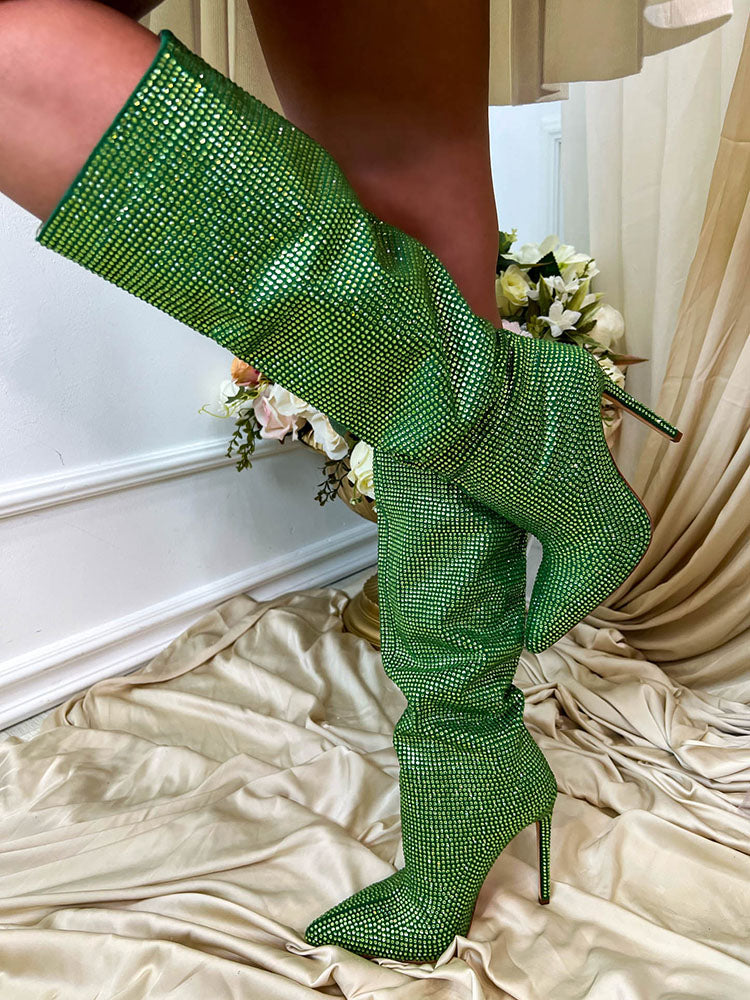 Crystal-Embellished Suede Boots - Bold Muse Co