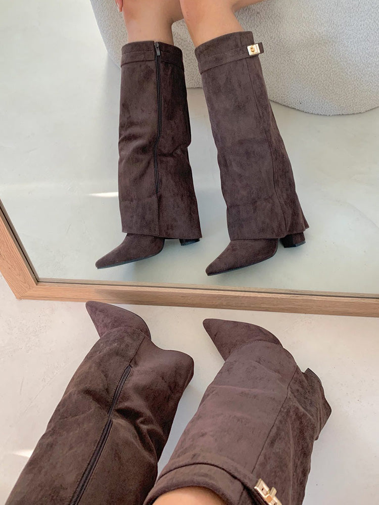 Fold Chunky Heel Knee High Boots - Bold Muse Co