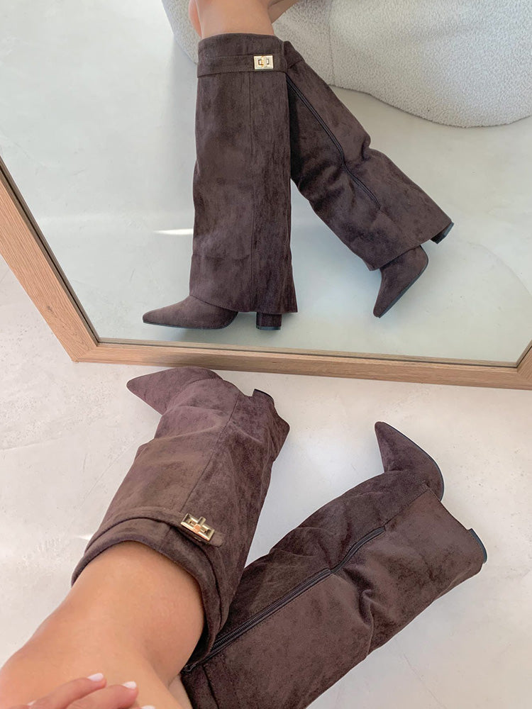 Fold Chunky Heel Knee High Boots - Bold Muse Co