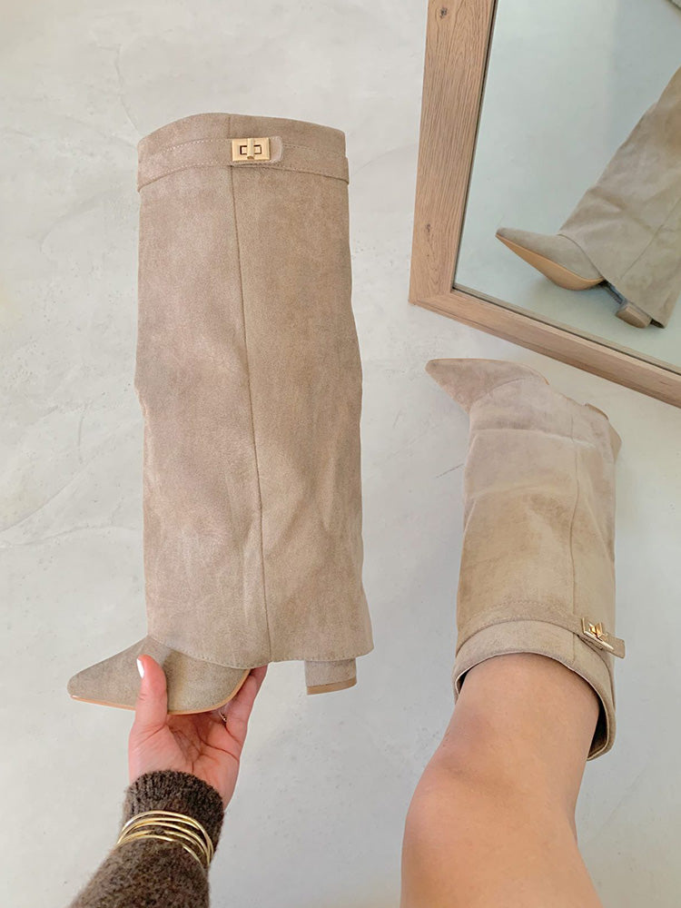 Fold Chunky Heel Knee High Boots - Bold Muse Co