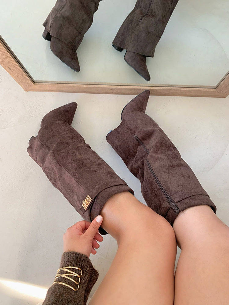 Fold Chunky Heel Knee High Boots - Bold Muse Co