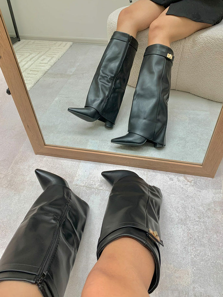 Fold Chunky Heel Knee High Boots - Bold Muse Co