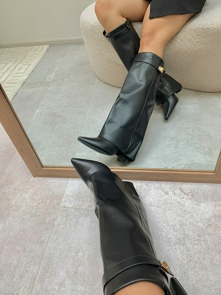 Fold Chunky Heel Knee High Boots - Bold Muse Co