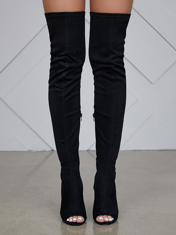 Peep Toe Suede Over Knee Boots - Bold Muse Co