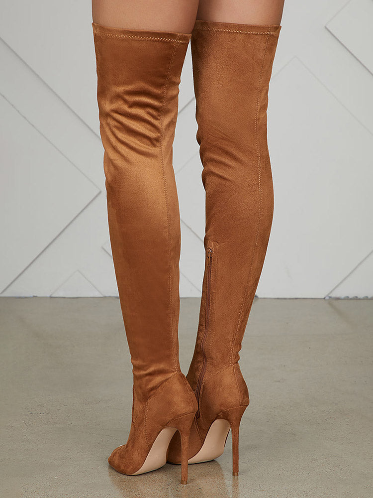 Peep Toe Suede Over Knee Boots - Bold Muse Co