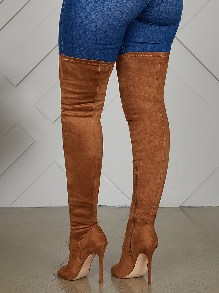 Peep Toe Suede Over Knee Boots - Bold Muse Co