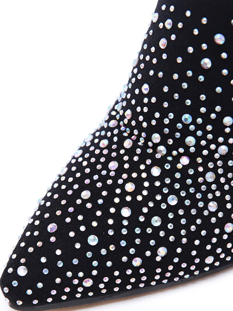 Rhinestone Decor Thigh High Boots - Bold Muse Co