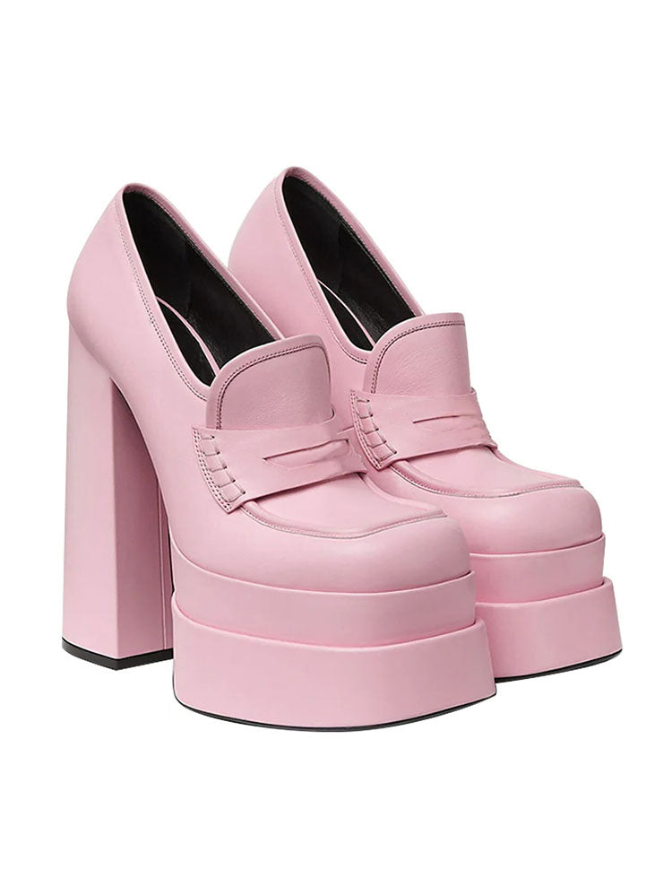Leather Platform Loafers Front
