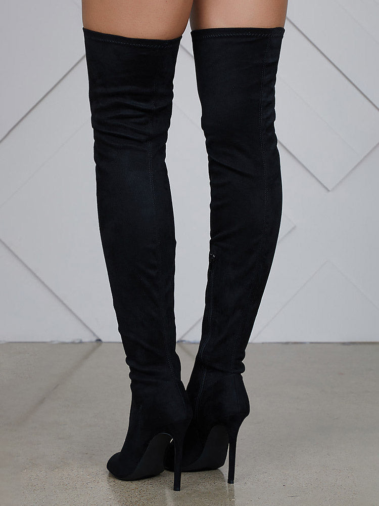 Peep Toe Suede Over Knee Boots - Bold Muse Co