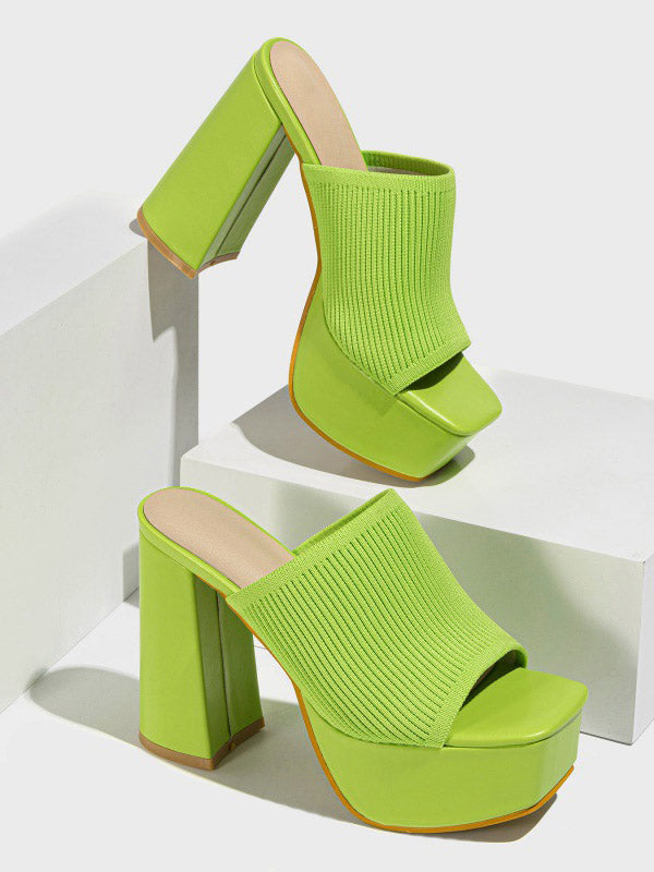 Knit Platform Chunky Heel Sandals - Bold Muse Co