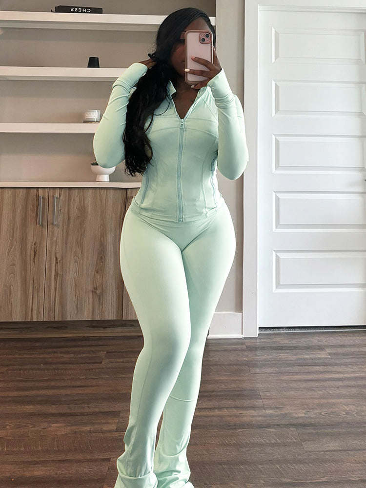 Shape Jacket & Flare Pants Activewear Set - Bold Muse Co