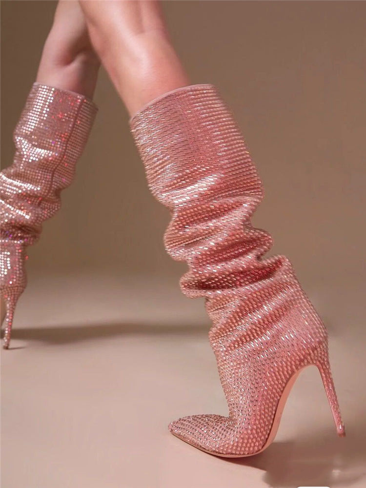 Crystal-Embellished Suede Boots - Bold Muse Co