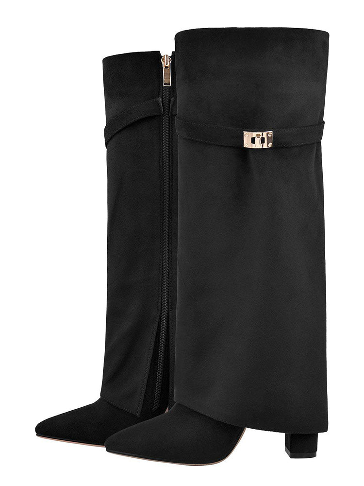 Fold Chunky Heel Knee High Boots - Bold Muse Co