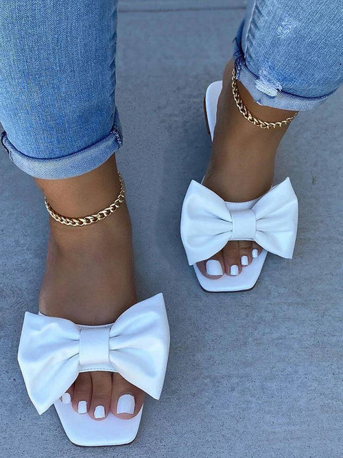 Bowknot Decor Square Toe Flat Slippers - Bold Muse Co