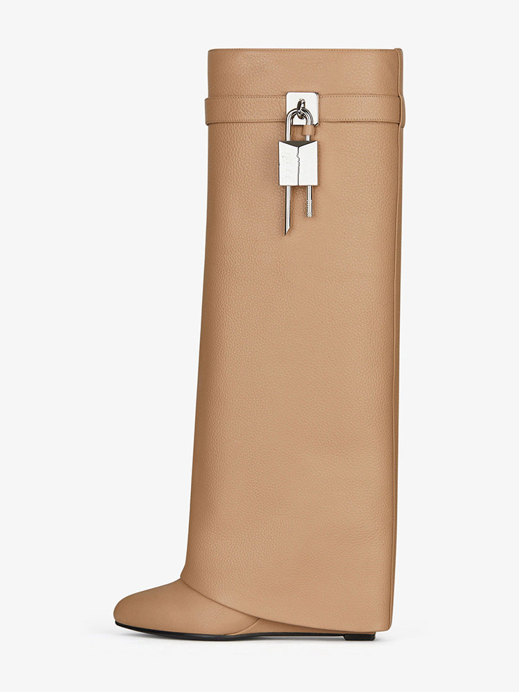 Lock & Key Leather Wedge Heel Boots - Bold Muse Co
