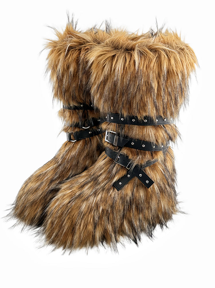 Buckle Faux Fur Boots - Bold Muse Co