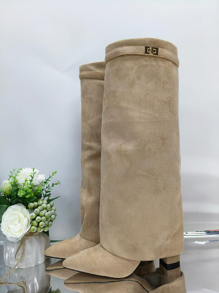 Fold Chunky Heel Knee High Boots - Bold Muse Co