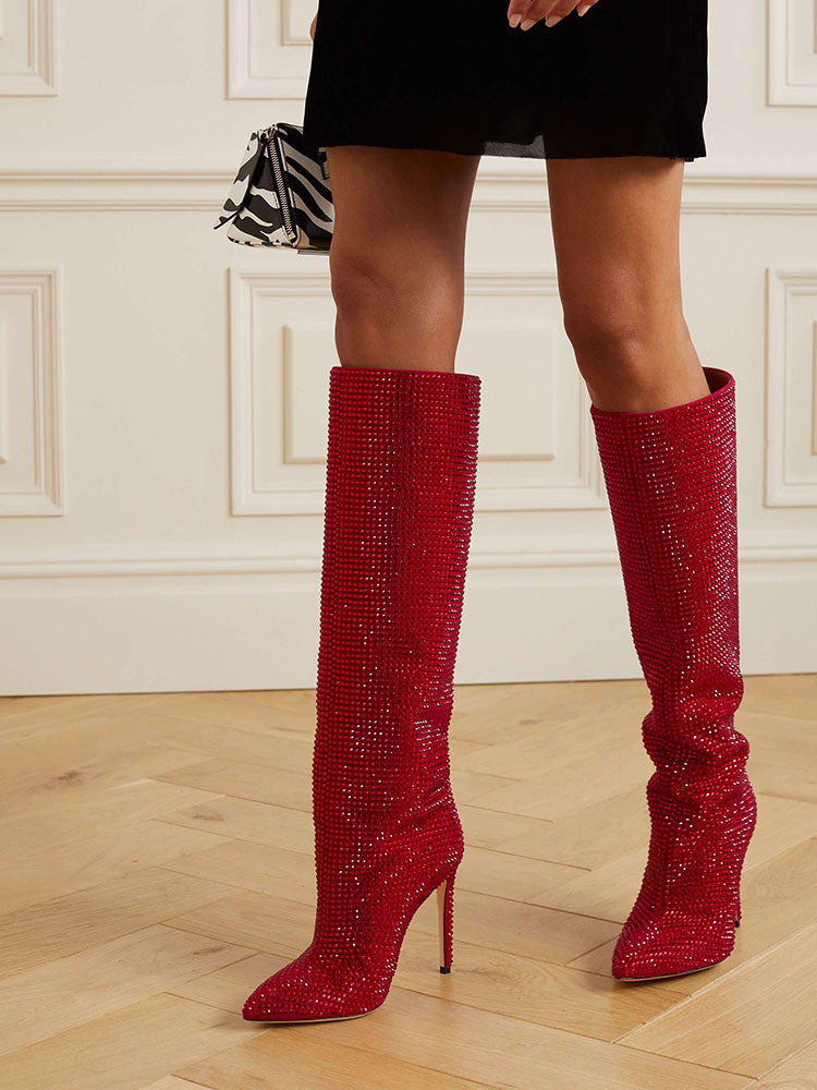 Crystal-Embellished Suede Boots - Bold Muse Co