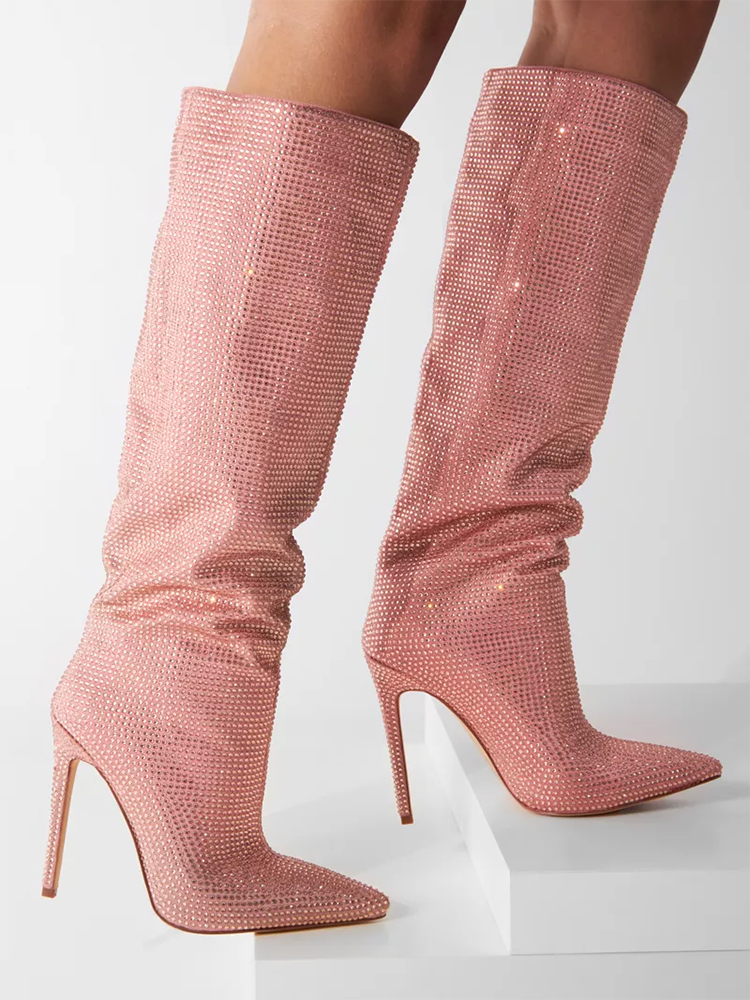 Crystal-Embellished Suede Boots - Bold Muse Co
