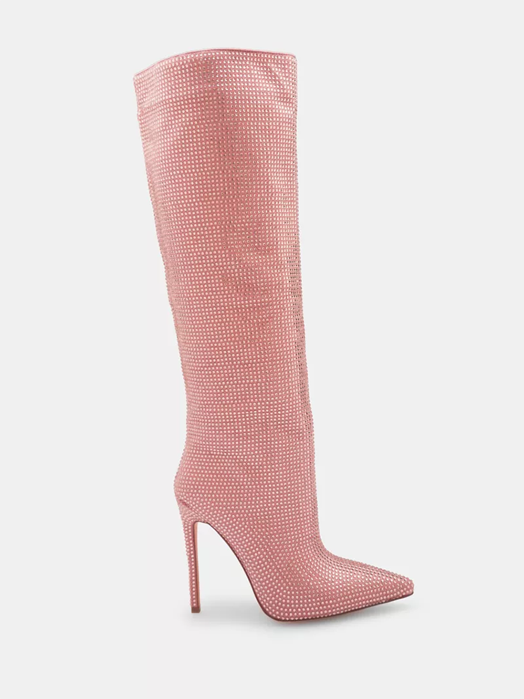Crystal-Embellished Suede Boots - Bold Muse Co