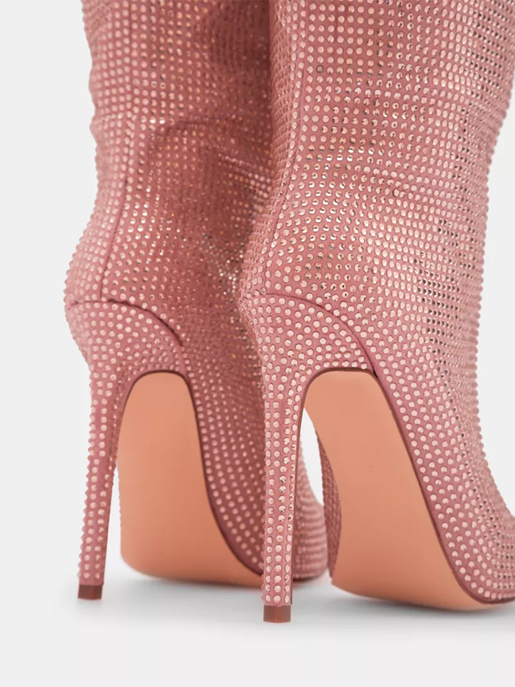 Crystal-Embellished Suede Boots - Bold Muse Co