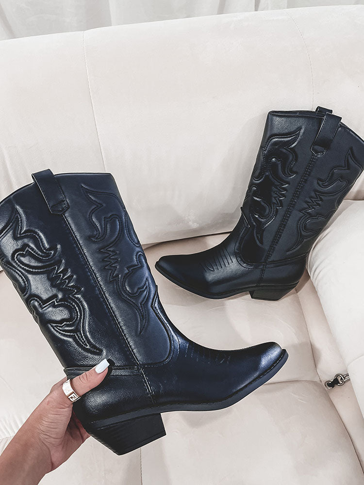 Metallic PU Leather Cowboy Boots - Bold Muse Co