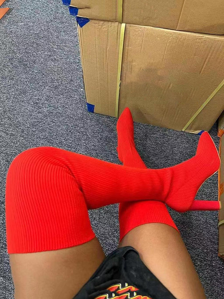 Knitted Over The Knee Pointed Toe Boots - Bold Muse Co