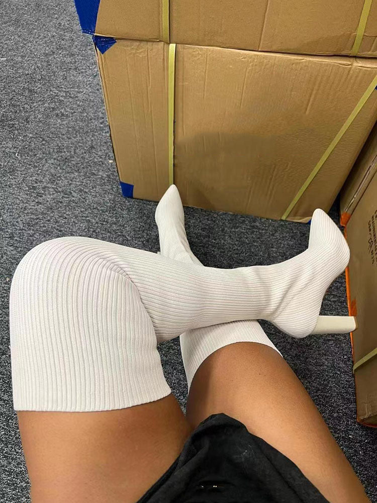 Knitted Over The Knee Pointed Toe Boots - Bold Muse Co