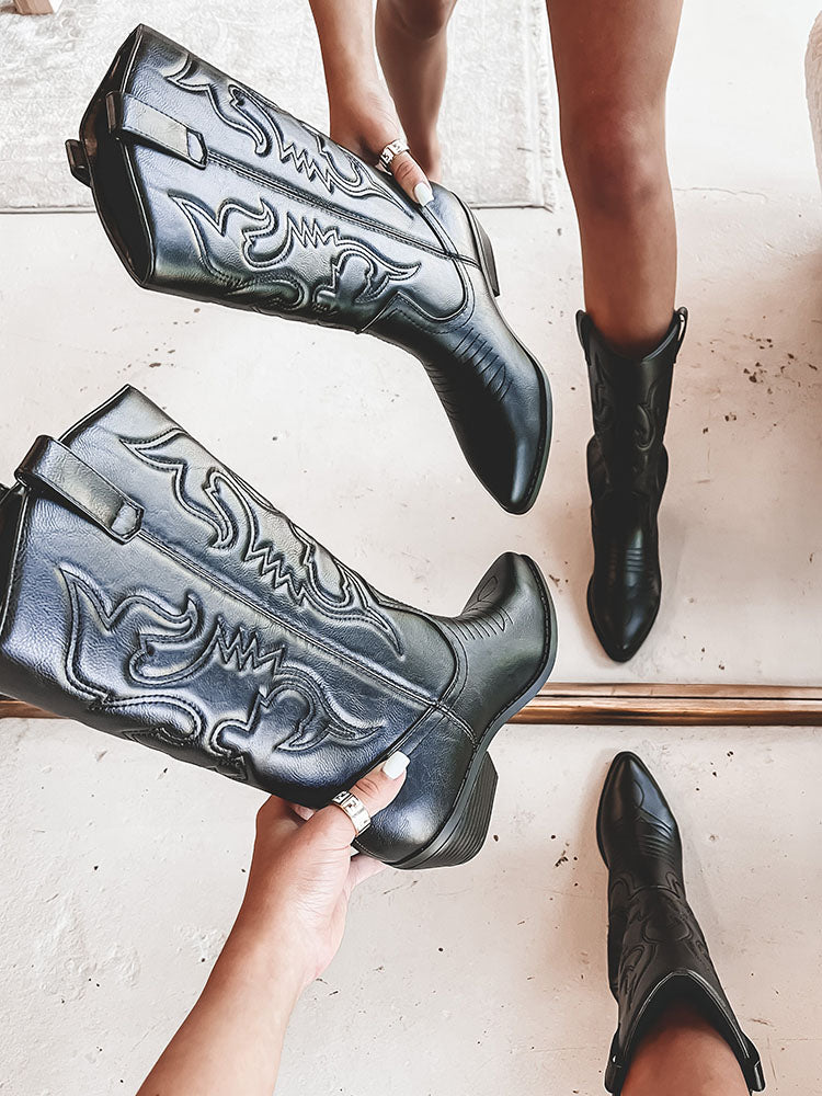 Metallic PU Leather Cowboy Boots - Bold Muse Co