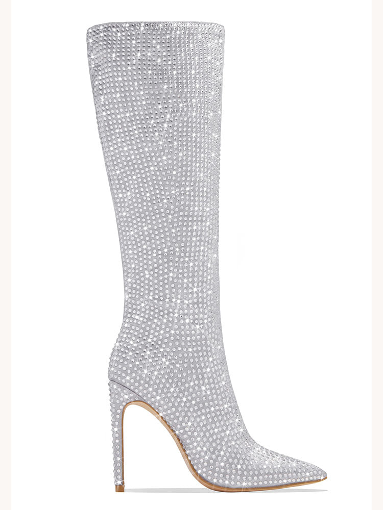 Crystal-Embellished Suede Boots - Bold Muse Co