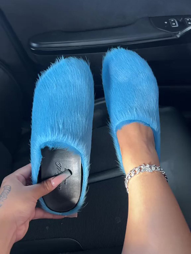 Fur Slip-On Flat Slides - Bold Muse Co