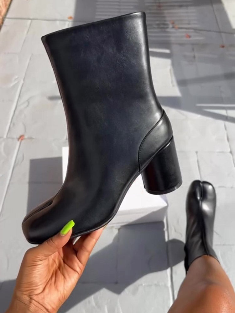 Split Toe Chunky Heel Boots - Bold Muse Co