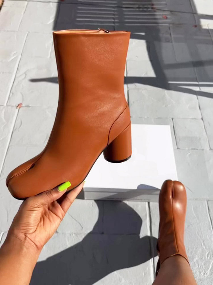 Split Toe Chunky Heel Boots - Bold Muse Co