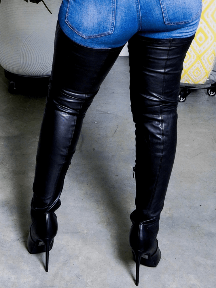 PU Leather Flat Over Knee Boots - Bold Muse Co