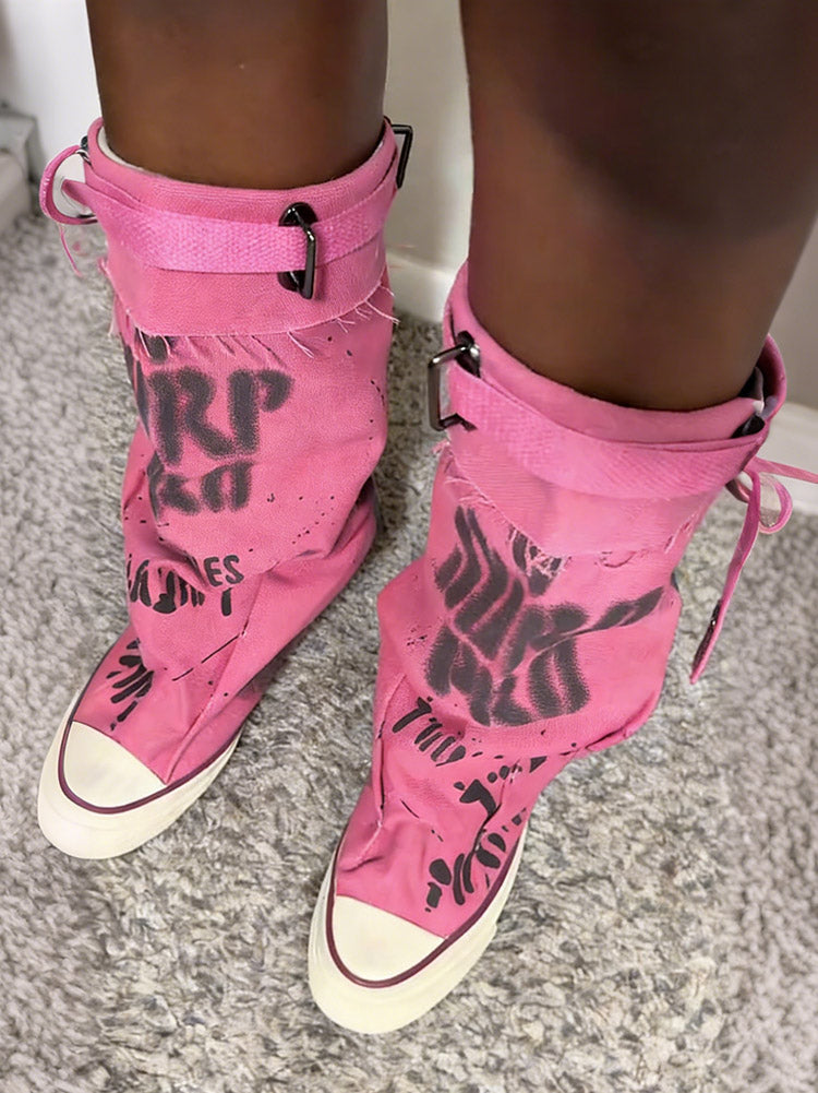 Graffiti Slouch Canvas Boots