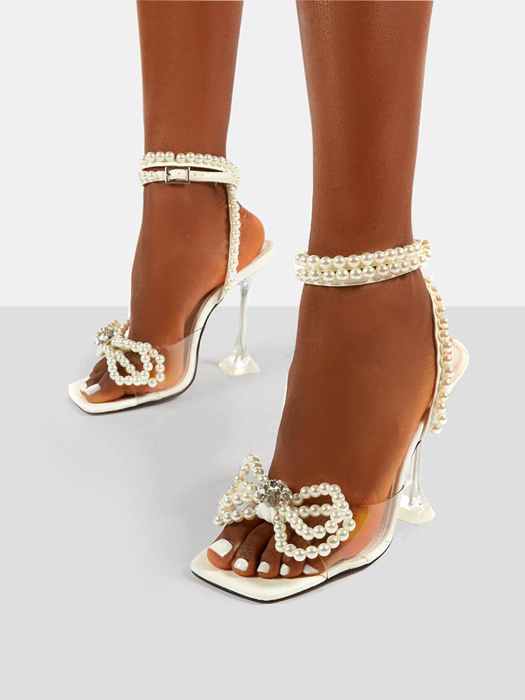 Pearl Bow High Heel Sandals - Bold Muse Co