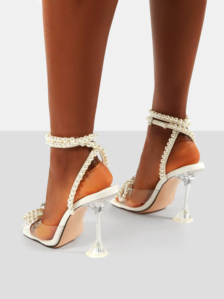 Pearl Bow High Heel Sandals - Bold Muse Co