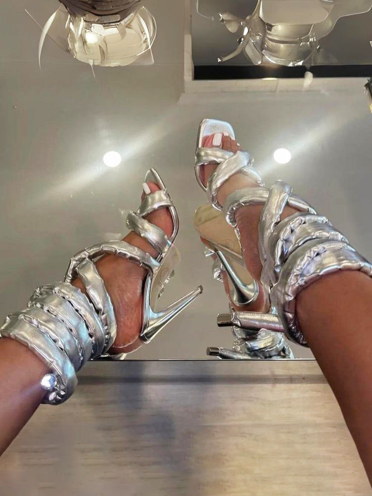 Cross Puffy Strap Heeled Sandals - Bold Muse Co