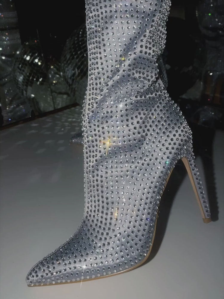 Crystal-Embellished Suede Boots - Bold Muse Co