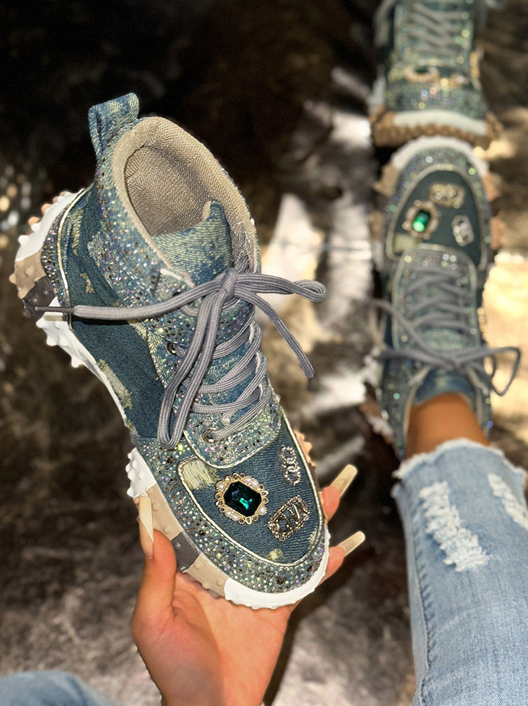 Sparkling Rhinestone Platform Sneakers