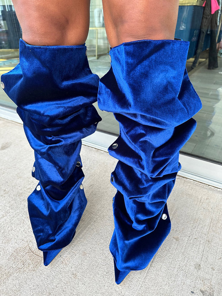 Leather Press Stud Knee-High Boots - Bold Muse Co