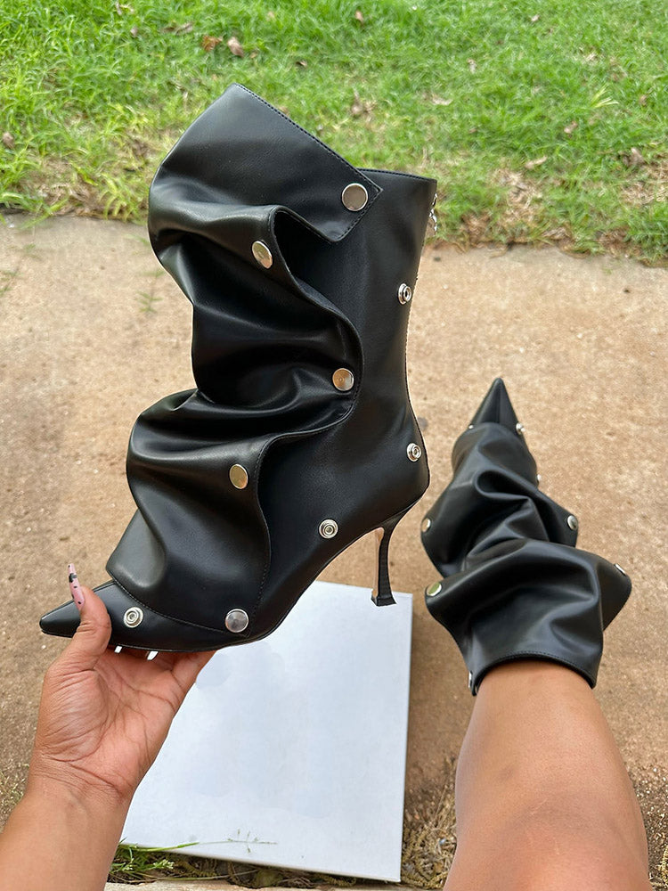 Leather Press Stud Ankle Boots - Bold Muse Co