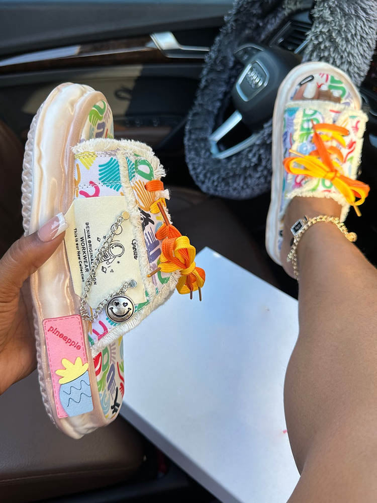 Graffiti Lace-Up Sandals - Bold Muse Co