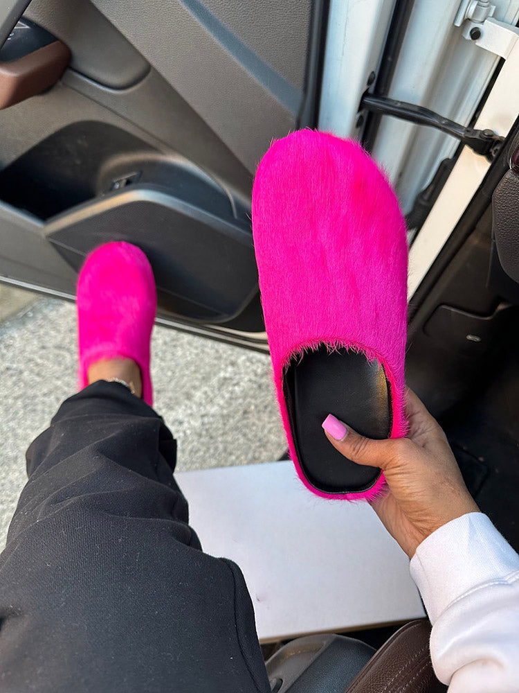 Fur Slip-On Flat Slides - Bold Muse Co