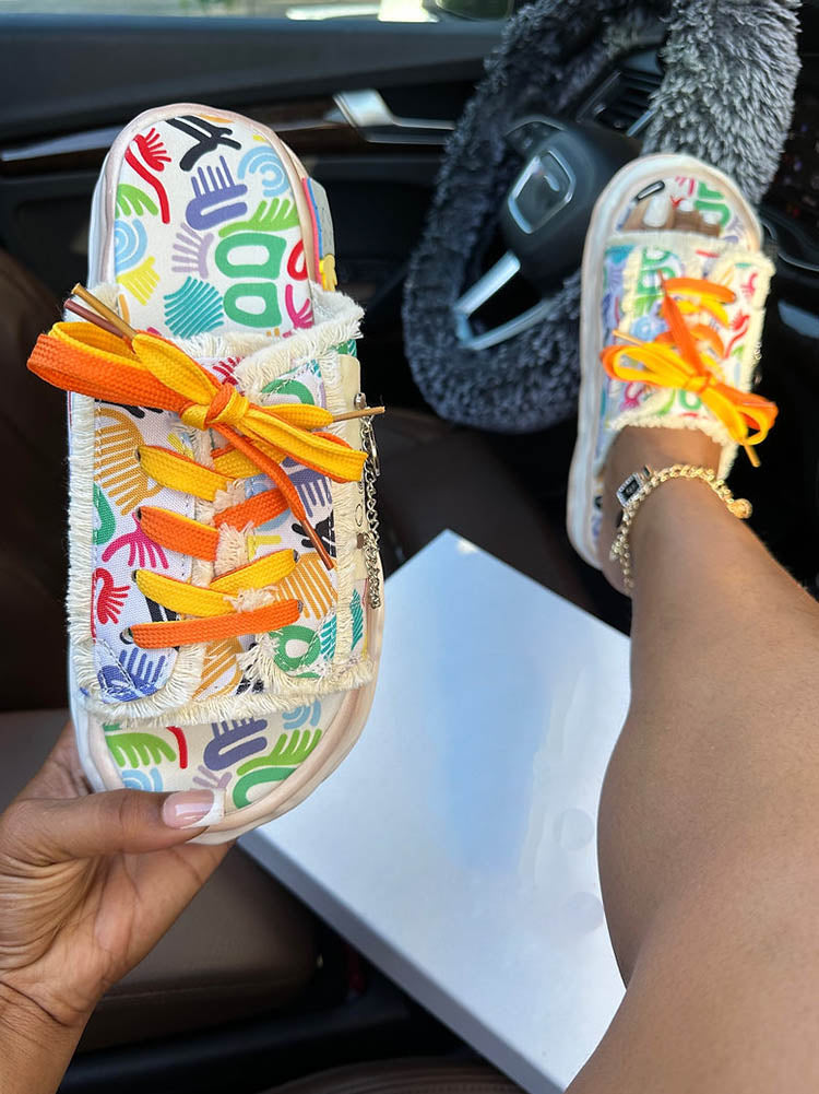 Graffiti Lace-Up Sandals - Bold Muse Co