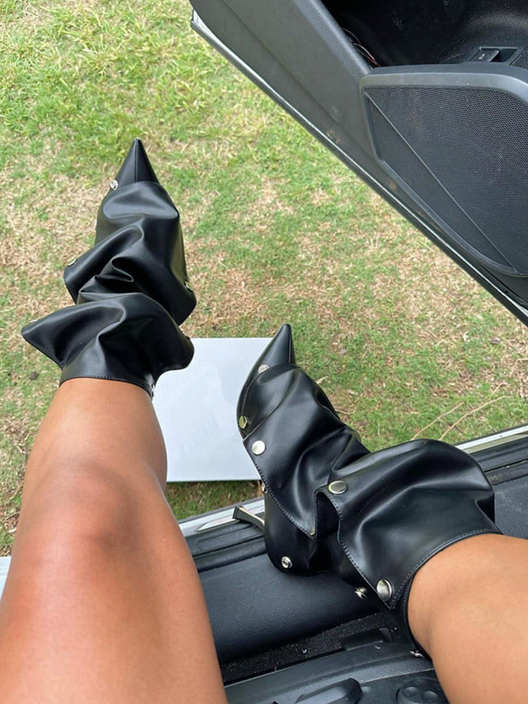 Leather Press Stud Ankle Boots - Bold Muse Co