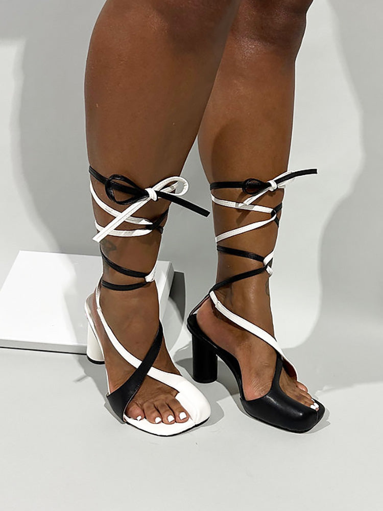 Open Toe Lace-Up Sandals - Bold Muse Co