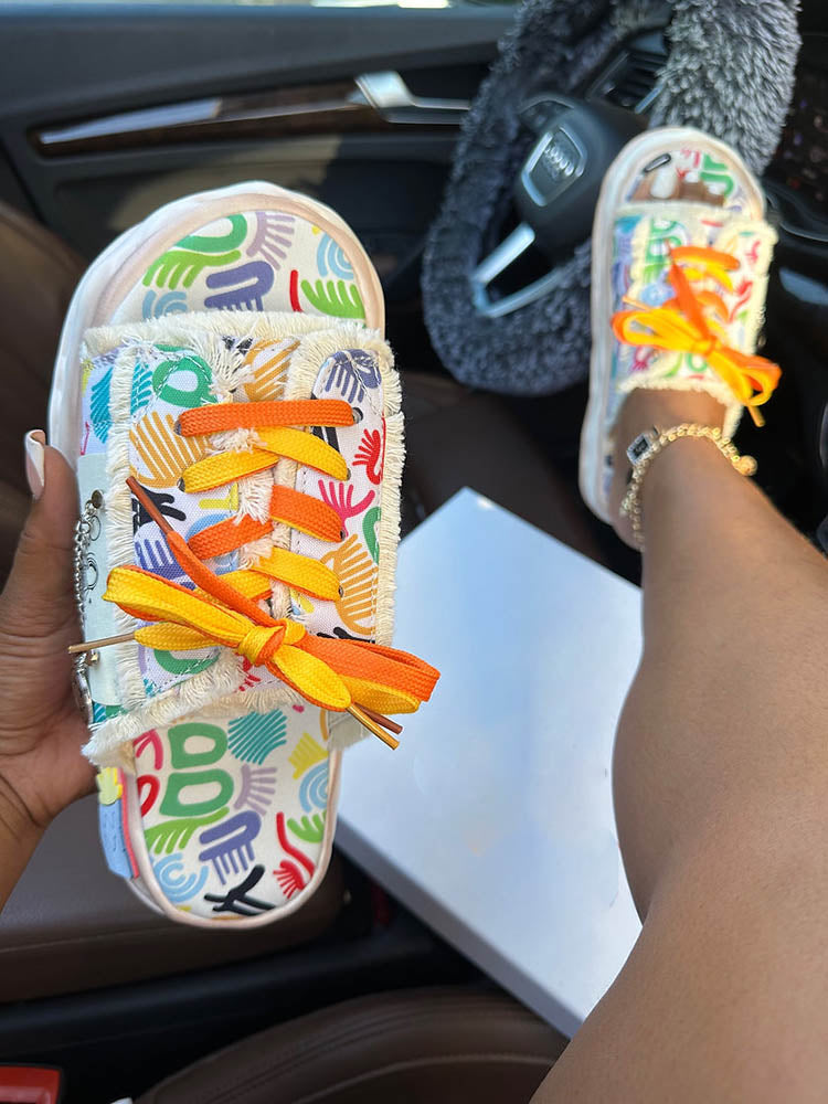 Graffiti Lace-Up Sandals - Bold Muse Co