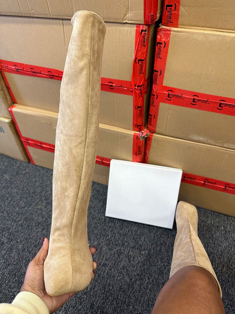 Suede Wide Calf Square Toe Boots - Bold Muse Co